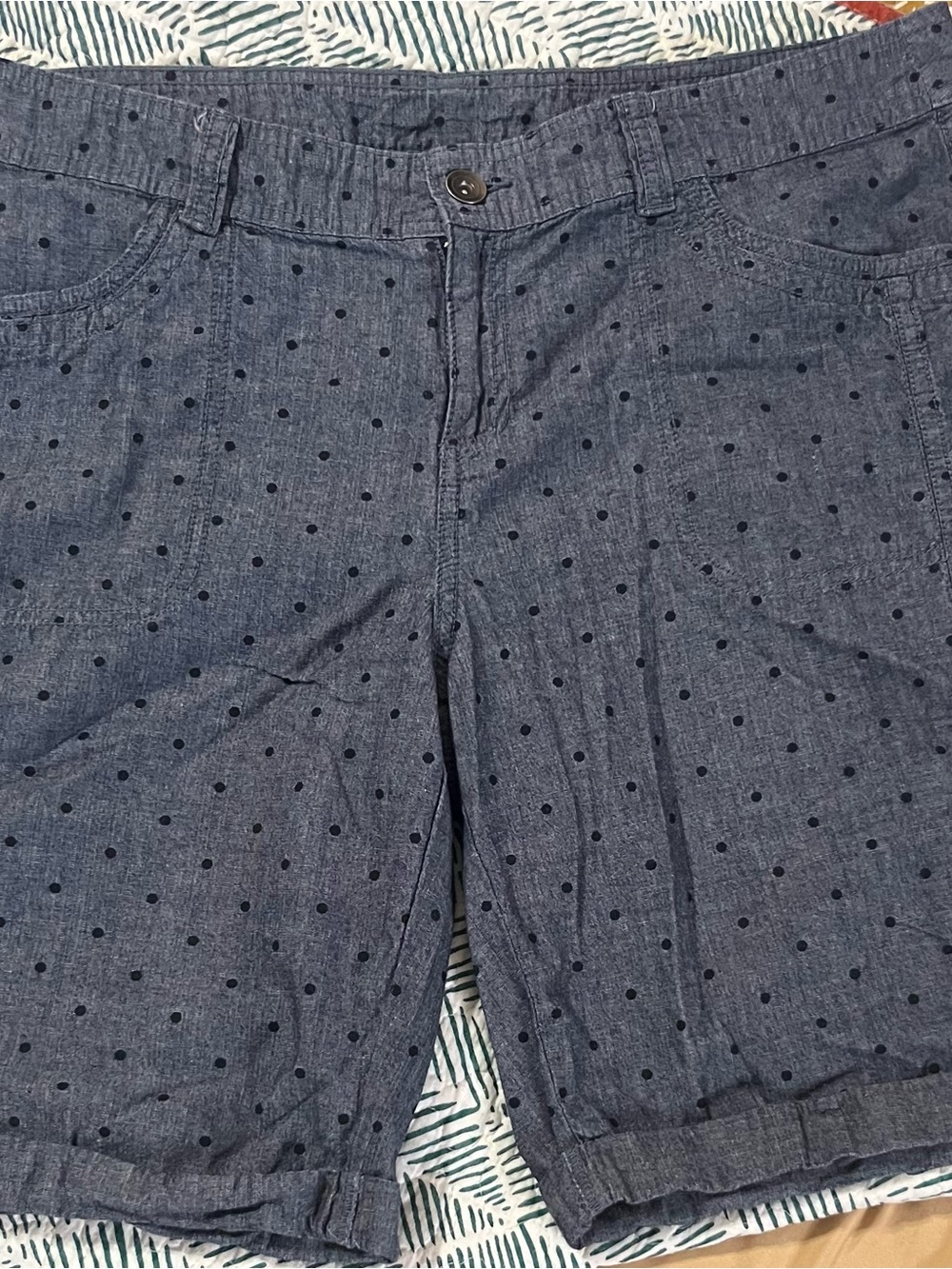 Faded Glory Blue Chambray Polka Dot Bermuda Shorts